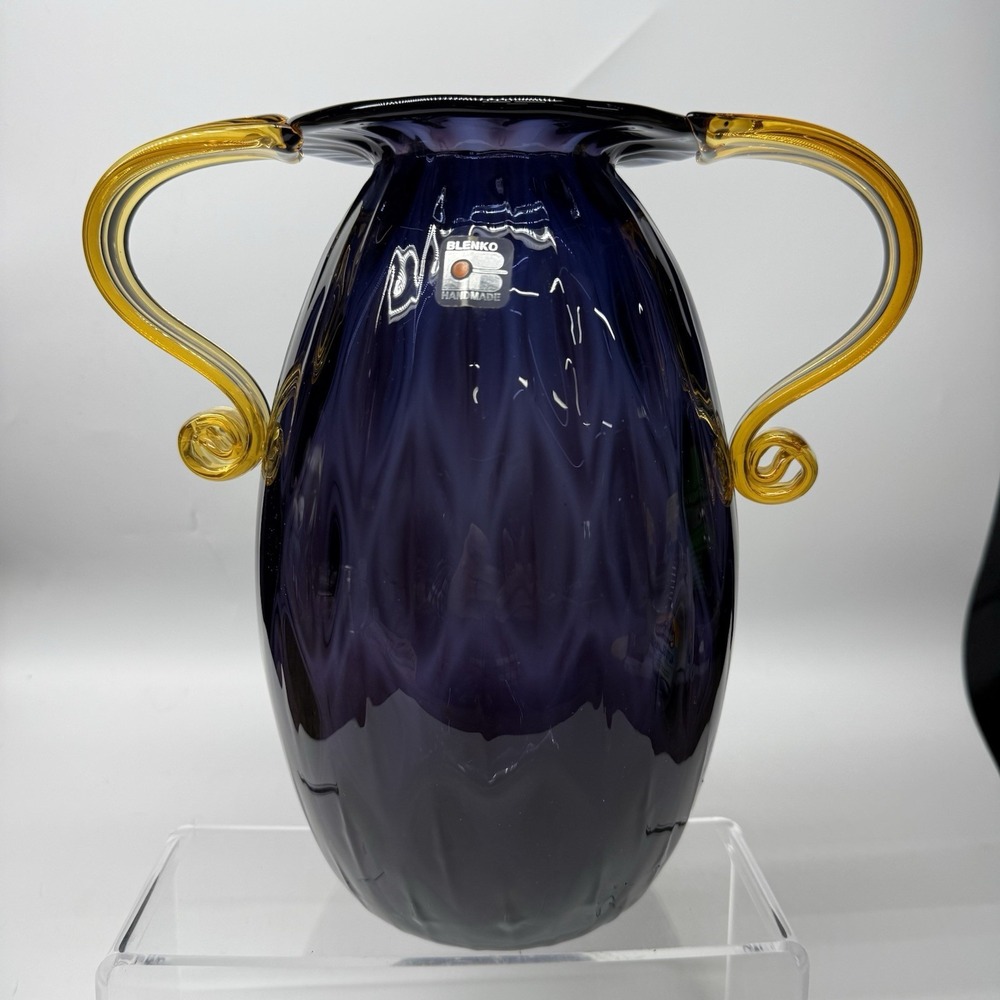 Blenko Amethyst Glass Vase Hand Blown Multi-Color Decorative Glassware